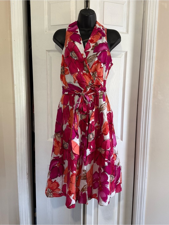 Kasper Dresses & Skirts - Kasper Floral Halter Dress in Fuchsia and Orange 100% Cotton